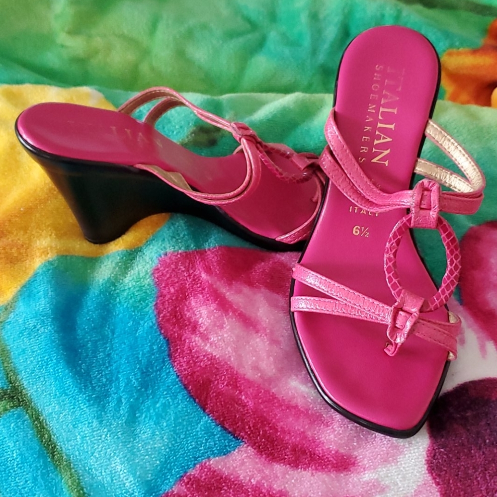 Fuchsia Wedge Sandals
